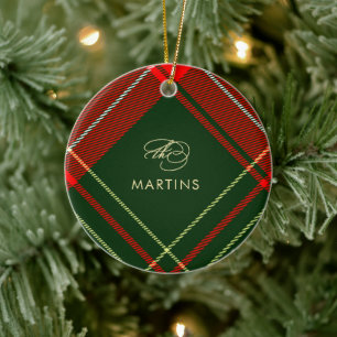 Classic Red Tartan Karierter Name und Foto Weihnac Keramik Ornament