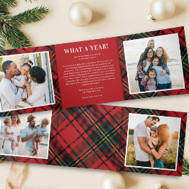 Classic Red Tartan Multi-Foto Folded Holiday Card Dreifach Gefaltete Einladung