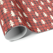 Classic Red Tartan Plaid Christmas Pine Trees Geschenkpapier (Rolleneckpunkt)