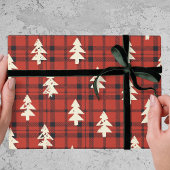 Classic Red Tartan Plaid Christmas Pine Trees Geschenkpapier
