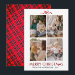 Classic Red Tartan Plaid Multi Photo Christmas Feiertagskarte<br><div class="desc">Bring a touch of tradition to your holiday season with this festive red tartan plaid backed Christmas card. The four-photo grid on the front allows you to share multiple memories with friends and loved ones.</div>