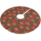 Classic Red Tartan with Golden Snowflakes Polyester Weihnachtsbaumdecke (Schrägansicht)