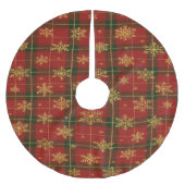 Classic Red Tartan with Golden Snowflakes Polyester Weihnachtsbaumdecke (Vorderseite)