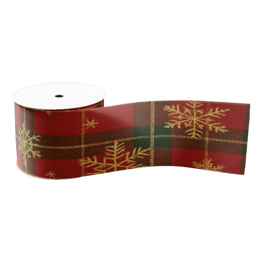 Classic Red Tartan with Golden Snowflakes Ripsband (Spule)