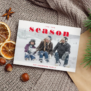 Classic Red Tis the Season Foto Weihnachtsfeiertag Postkarte