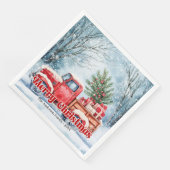 Classic red truck Christmas scene rustic napkins Serviette (Ecke)