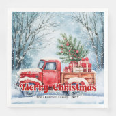 Classic red truck Christmas scene rustic napkins Serviette (Vorderseite)