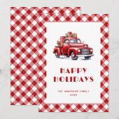 Classic Red Truck Gingham Kariert Snowy Feiertagskarte (Vorne/Hinten)