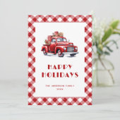 Classic Red Truck Gingham Kariert Snowy Feiertagskarte (Stehend Vorderseite)