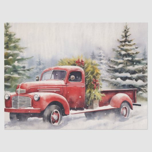 Classic Red Truck Hauling Weihnachtsgrün Seidenpapier (Vorderseite)