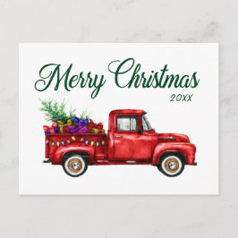 Classic Red Truck Tree Geschenke Frohe Weihnachten Postkarte