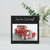 Classic Red Vintage Car - Sie sind eingeladen! Einladung (Stehend Vorderseite)