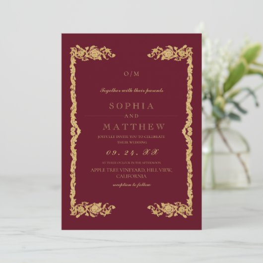 Classic Red Wedding Photo Invitation Einladung (Stehend Vorderseite)