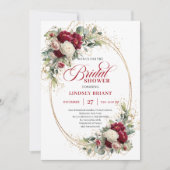 Classic Red White Floral Gold Bridal Shower Einladung (Vorderseite)