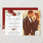 Classic Red White Floral Gold Confetti Wedding Save The Date (Vorne/Hinten)