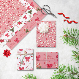 Classic Red White Frohe Weihnachts-Blume Ribbon Geschenkpapier Set