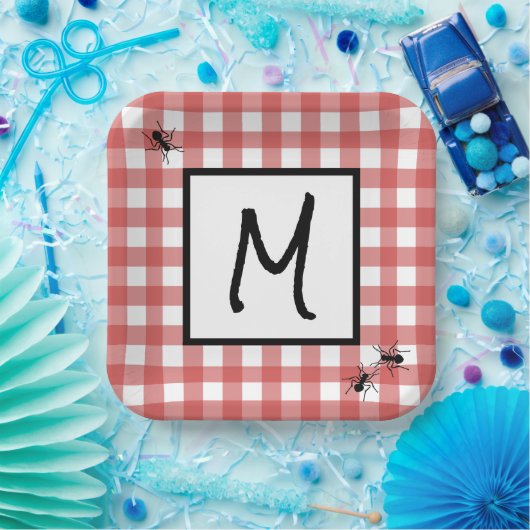 Classic Red White Gingham Ants GRILLEN Picnic Part Pappteller (Party)