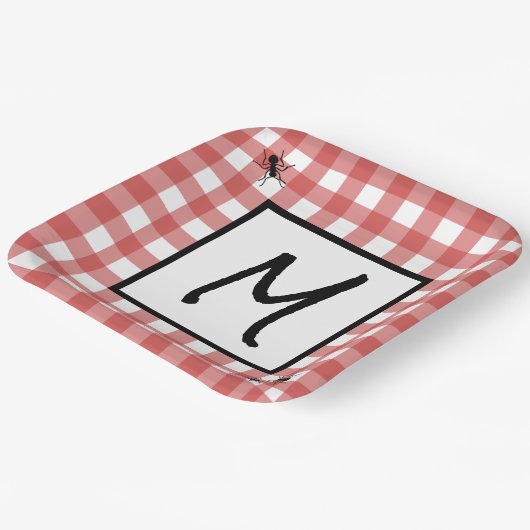 Classic Red White Gingham Ants GRILLEN Picnic Part Pappteller (Gewinkelt)