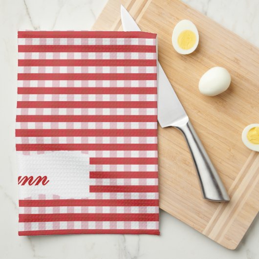 Classic Red & White Gingham | Personalized Name Geschirrtuch (Viertel Falte)