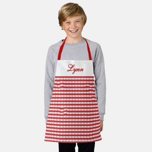 Classic Red & White Gingham | Personalized Name Schürze (Getragen)