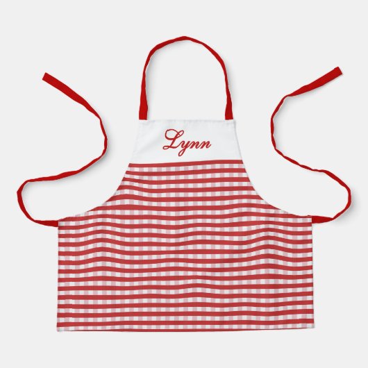 Classic Red & White Gingham | Personalized Name Schürze (Vorderseite)
