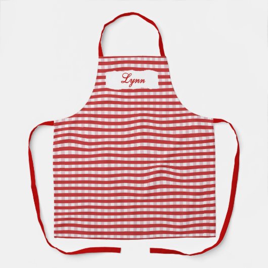 Classic Red & White Gingham | Personalized Name Schürze (Vorderseite)