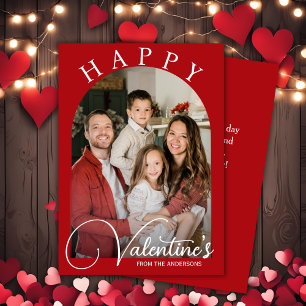 Classic Red & White Happy Valentine's Family Foto Feiertagskarte