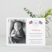Classic Red White Monogram Baby Boy Birth Ankündigung (Stehend Vorderseite)