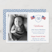 Classic Red White Monogram Baby Boy Birth Ankündigung (Vorne/Hinten)