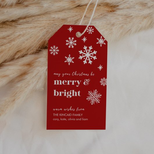 Classic Red & White Snowflake Holiday Gift Tag Geschenkanhänger