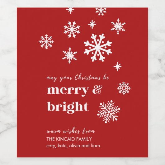 Classic Red & White Snowflake Holiday Wine Label Weinetikett (Einzelnes Label)