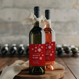 Classic Red & White Snowflake Holiday Wine Label Weinetikett