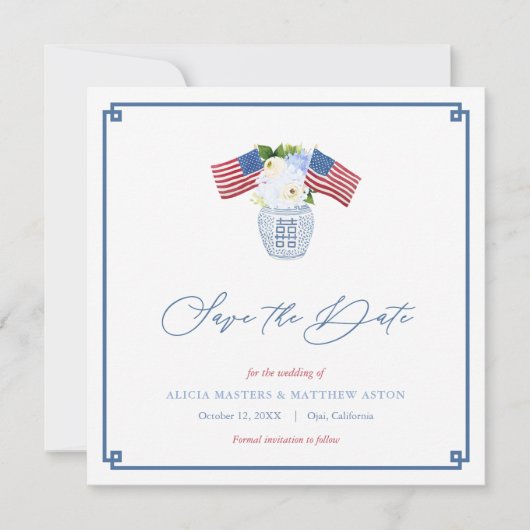 Classic Red White USA Flag Ginger Jar Wedding Save The Date (Vorderseite)