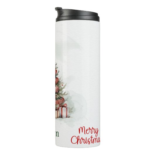 Classic Red White Watercolor Weihnachtsbaum Thermosbecher (Nach rechts gedreht)