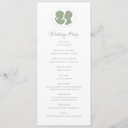 Classic Regency Green Cameo Hochzeitsfeier Programm (Rückseite)