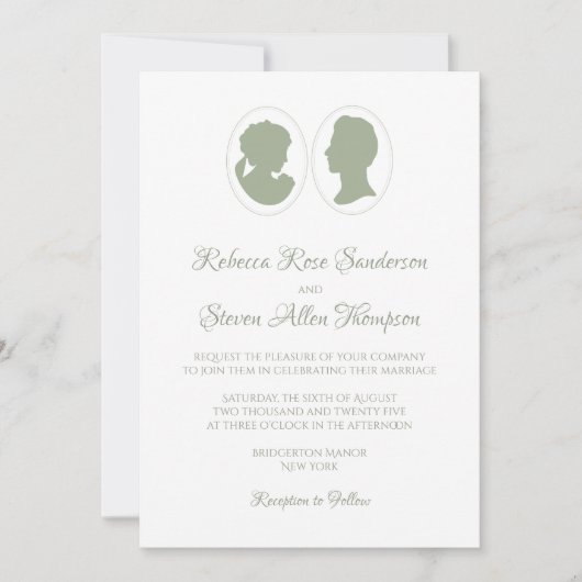 Classic Regency Green Cameo Wedding Einladung (Vorderseite)