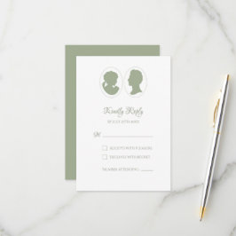 Classic Regency Green Cameo Wedding RSVP Karte