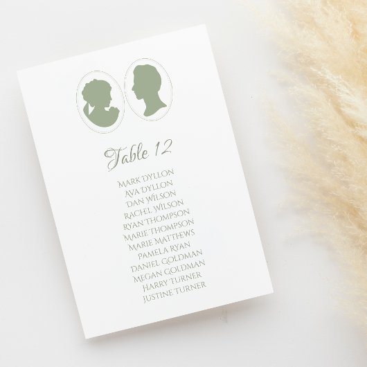 Classic Regency Green Cameo Wedding Tischnummer