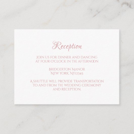 Classic Regency Pink Cameo Hochzeitsempfang Begleitkarte (Vorderseite)