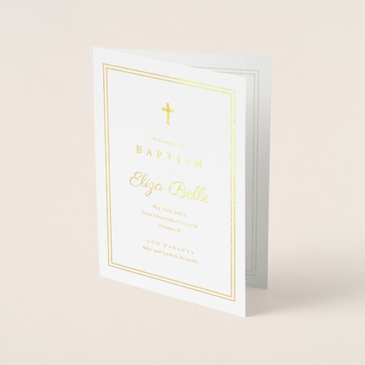 Classic Religious Baptism Program Gold Foil Folienkarte (Vorderseite)