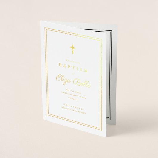 Classic Religious Baptism Program Gold Foil Folienkarte (Vorderseite)