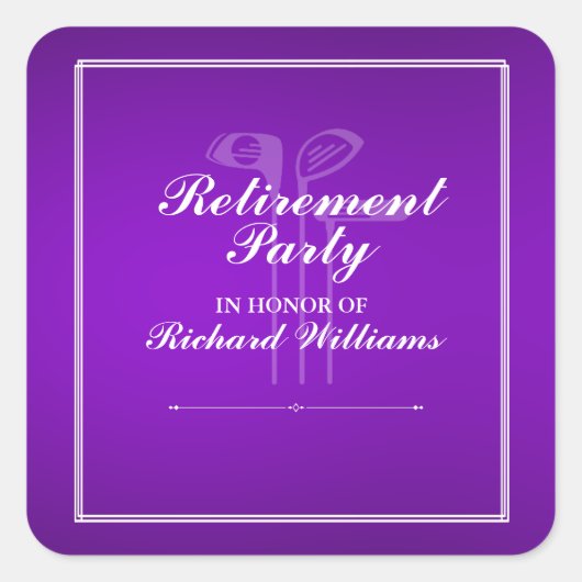 Classic Retirement Golf Club Thema Lila Weiß Quadratischer Aufkleber (Vorderseite)