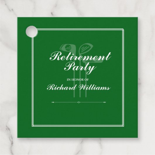 Classic Retirement Golf Clubs Thema Grün Geschenkanhänger (Vorderseite)