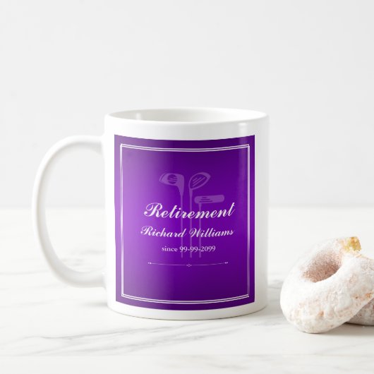 Classic Retirement Golf Thema Lila Weiß Kaffeetasse (Mit Donut)