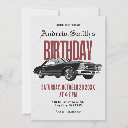Classic Retro Auto Geburtstag Einladung (Vorderseite)