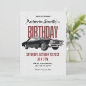Classic Retro Auto Geburtstag Einladung (Stehend Vorderseite)