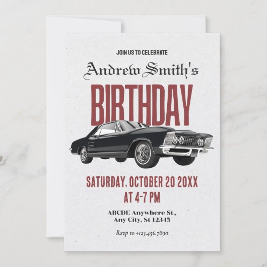 Classic Retro Auto Geburtstag Einladung (Vorderseite)