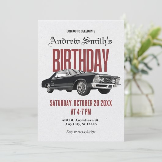 Classic Retro Auto Geburtstag Einladung (Stehend Vorderseite)