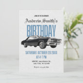 Classic Retro Auto Geburtstag Einladung (Stehend Vorderseite)