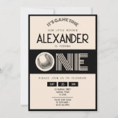 Classic Retro Black Baseball 1. Geburtstag Einladung (Vorderseite)